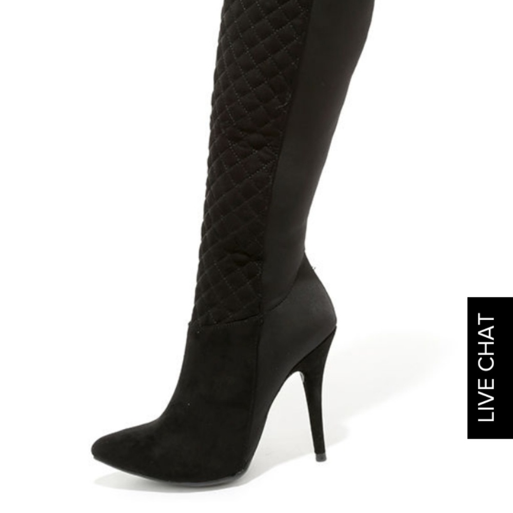 Knee High Black Faux Leather Heels